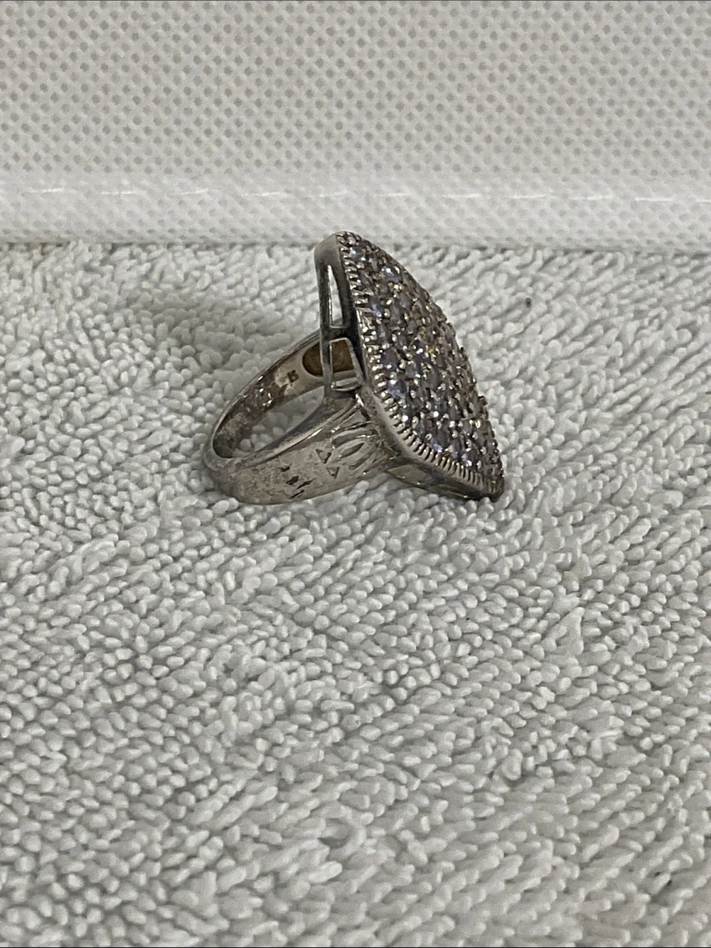 925 Sterling Silver Tanzanite Pave Marquise Shield Cluster Statement Ring Sz 7